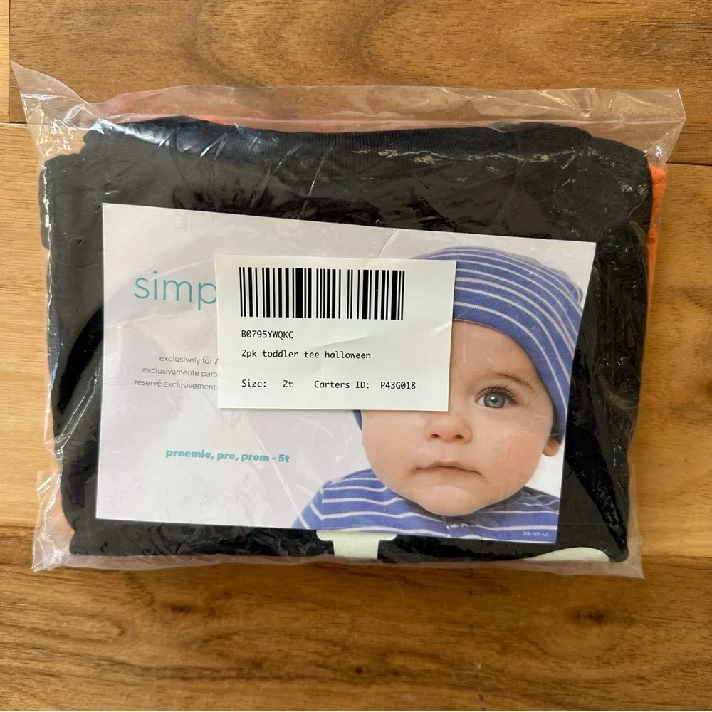 Brand New Boys' Toddler 2-Pack Halloween T-Shirts, Pumpkin/Skeleton, Size 2T NWT - Picture 4 of 5